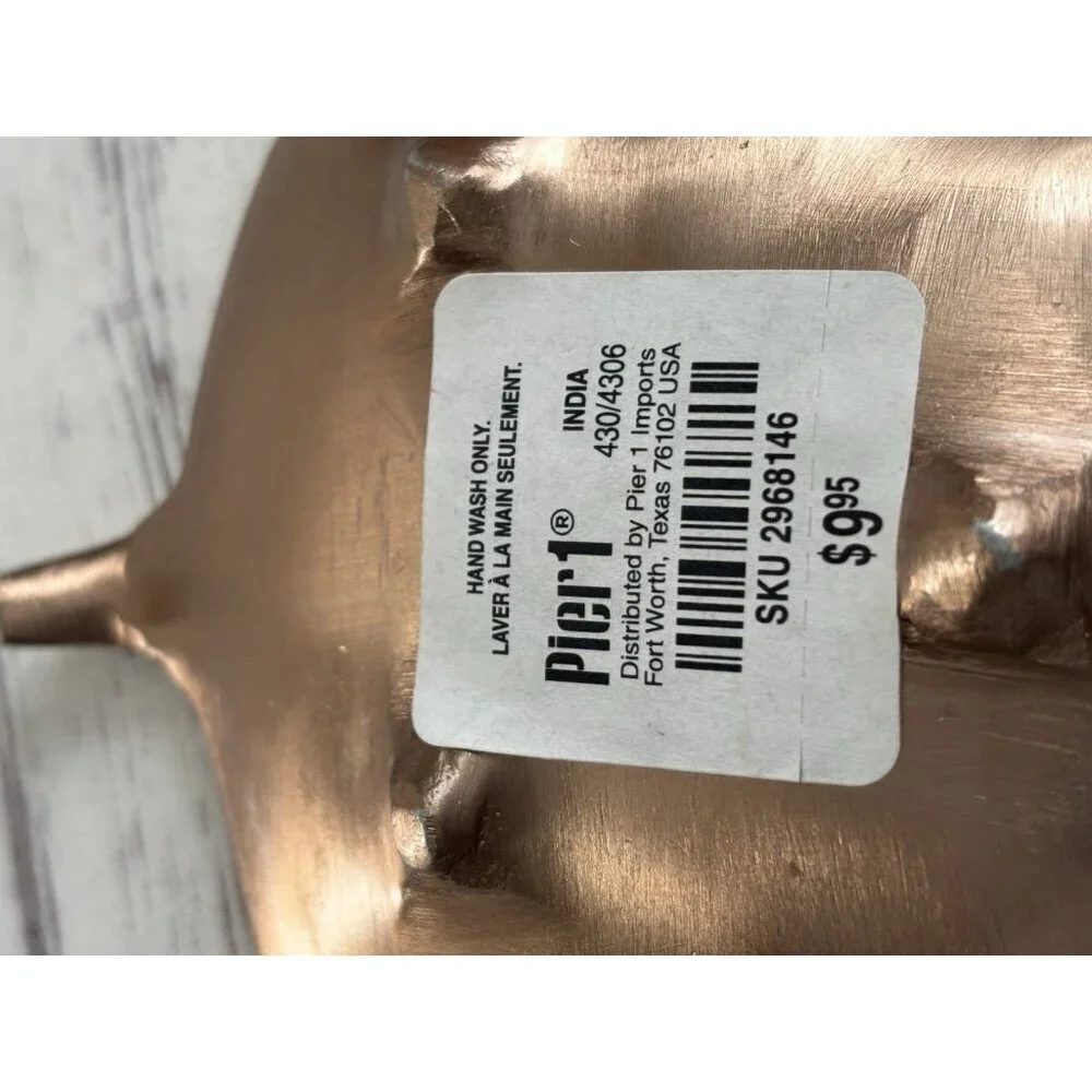 PAIR Pier One Fall Leaf Shaped Rose Gold Plates Metal Trinket Trays Decor 5”